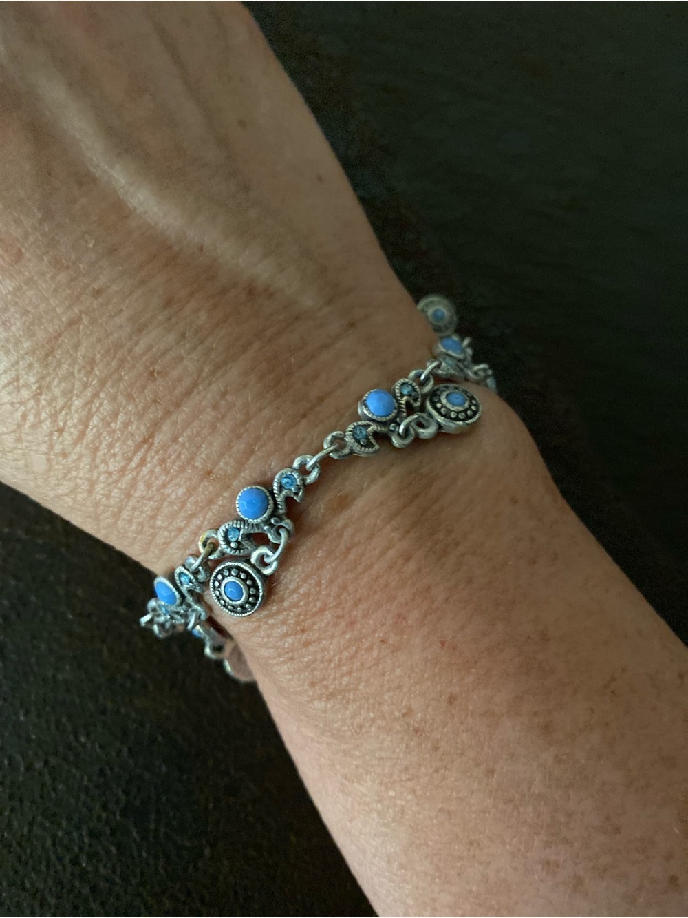Women’s Sterling Silver Blue Stone Link Bracelet